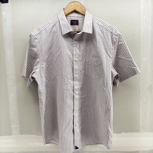 Untuckit Shirt Men's L White Purple Stripe Style Franz Cotton Button Up EUC